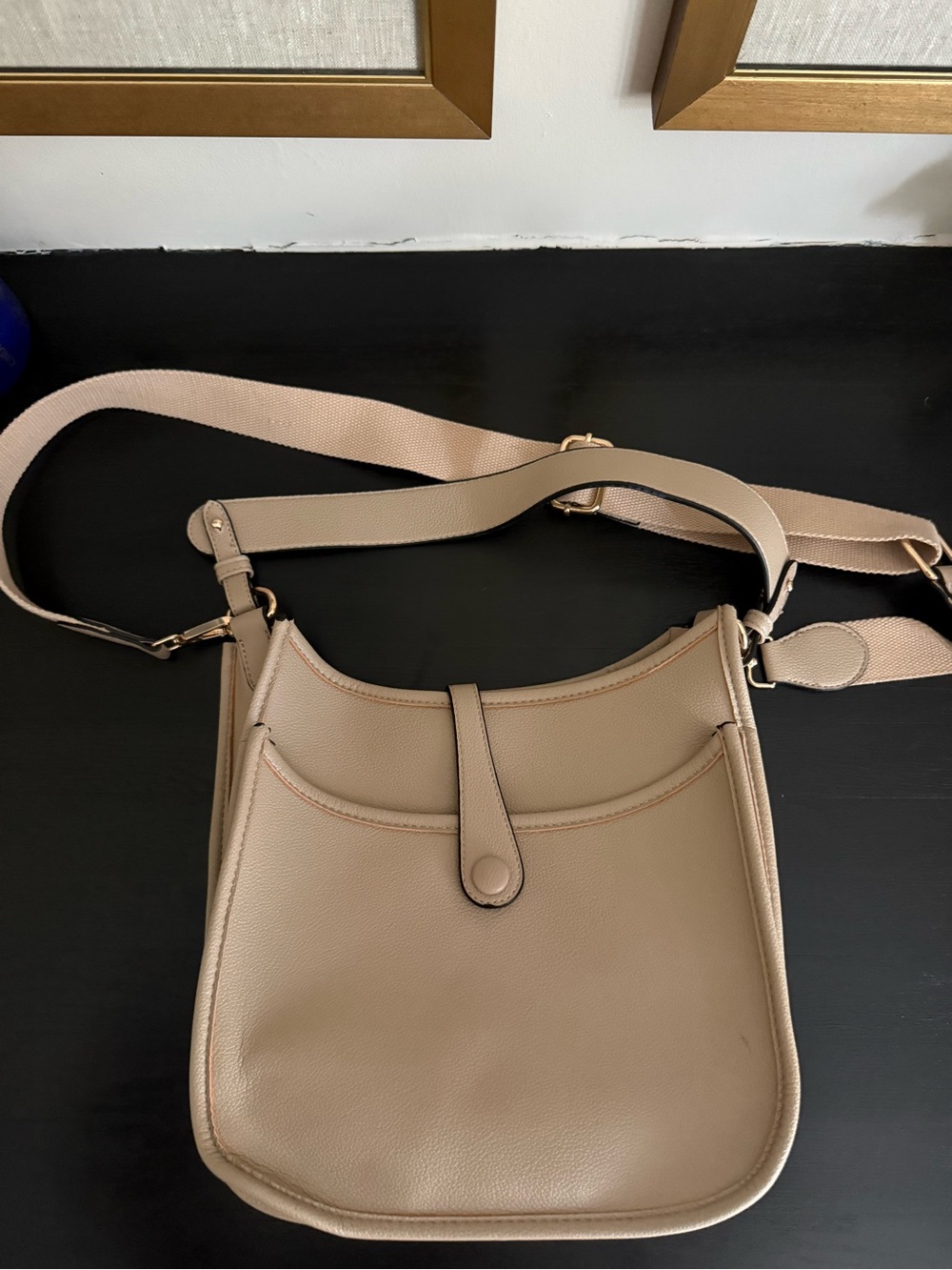 Women's Neutral Taupe Shoulder Bag with Adjustable Strap - Vegan